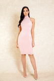Arlo Pink Suede High Neck Midi Bodycon Dress