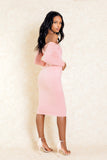 Catalina Blush Midi Long Sleeve Suede Off The Shoulder Dress