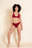 Rumi Red Textured Bra Front Bikini Set