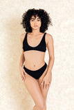 Rumi Black Textured Bra Front Bikini Set