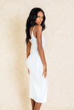 Ayla White Slit Front Midi Bodycon Dress