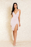Zahra Blush Suede Double Strap Dress with Slit