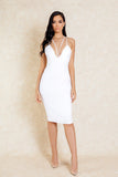 Khartoum White Criss Cross Back Midi Bodycon Dress