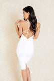 Khartoum White Criss Cross Back Midi Bodycon Dress