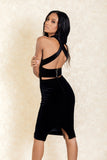 Maya Black Suede Midi Dress with Cut Out Back