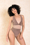 Celina Brown Halter Mesh Bodysuit