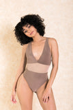 Celina Brown Halter Mesh Bodysuit