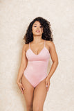 The Glow Up Suede Blush Pink Low Back Stretch Bodysuit