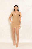Zoe Brown Stretch Off The Shoulder Mini Dress