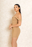 Zoe Brown Stretch Off The Shoulder Mini Dress