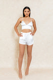 Kimmy White Satin Two-Piece Short Crop Set