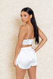 Kimmy White Satin Two-Piece Short Crop Set