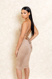 Maite Mocha Stretch Cross Back Midi Dress