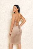 Maite Mocha Stretch Cross Back Midi Dress