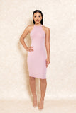 Castiana High Neck Pink Midi Stretch Dress