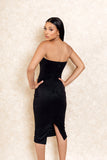 Melrose Black Midi Suede Dress Strapless Dress