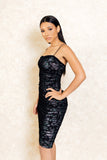 Full Disclosure Green Blue Ruched Midi Strappy Dress