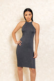 Dream Girl Grey Stretch High Neck Jersey Dress