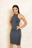 Dream Girl Grey Stretch High Neck Jersey Dress