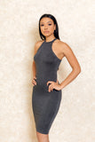 Dream Girl Grey Stretch High Neck Jersey Dress
