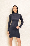 Havana Grey Long Sleeve Suede Mini Dress