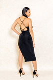 Kensington Black Drape Back Midi Slit Dress