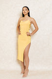 Ducle Yellow Drape Back Midi Dress with Slit