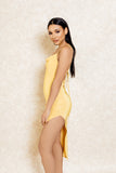 Ducle Yellow Drape Back Midi Dress with Slit