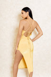 Ducle Yellow Drape Back Midi Dress with Slit
