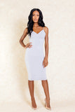 Nneka Grey Midi Suede Bodycon Low Back Dress