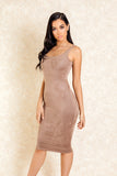 Sade Nude Brown Suede Midi Dress